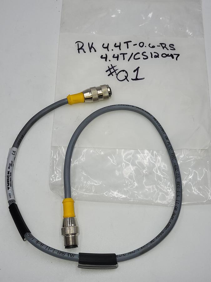 Used Turck RK 4.4T-0.5-RS 4.4T Cordset, M12 Male to M12 Female, Gray, 4 cond., 0.5 meters