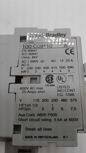 Used Allen-Bradley 10 Ser.A Motor Starter 100-C09*10 A02