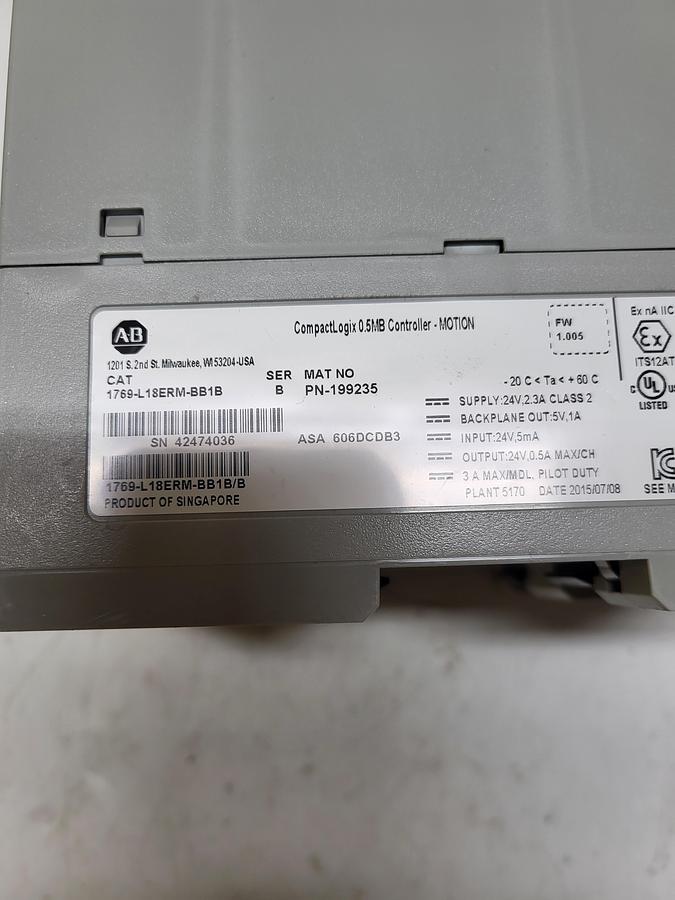 Used Allen-Bradley 1769-L18ERM-BB1B Ser.B
