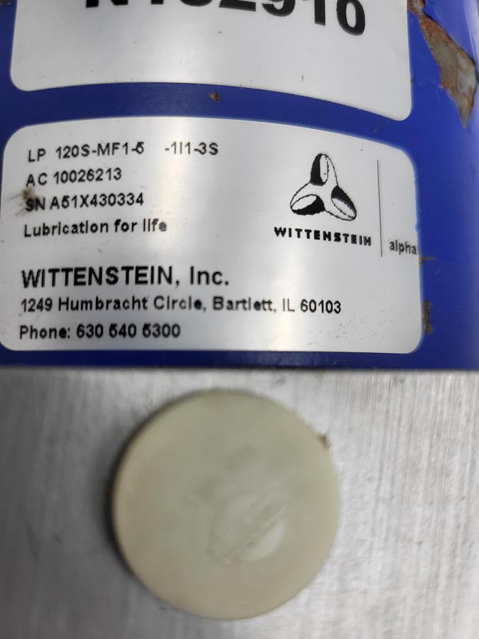 Used Allen Bradley MPL-B540K-MK72AA / 460V 4000 RPM & Wittenstein LP 120S-MF1-5 / AC 10026213 plate: 10-1/4" x 6"