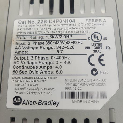 Used Allen-Bradley Power Flex 22B-D4P0N104