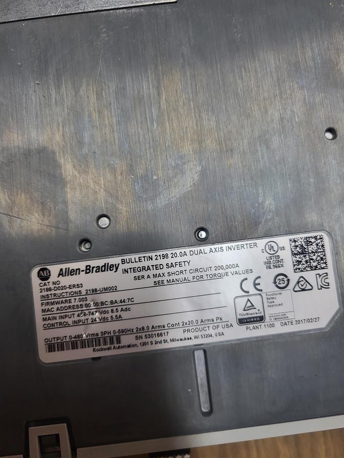 Used Allen-Bradley 2198-D020-ERS3 Ser.A