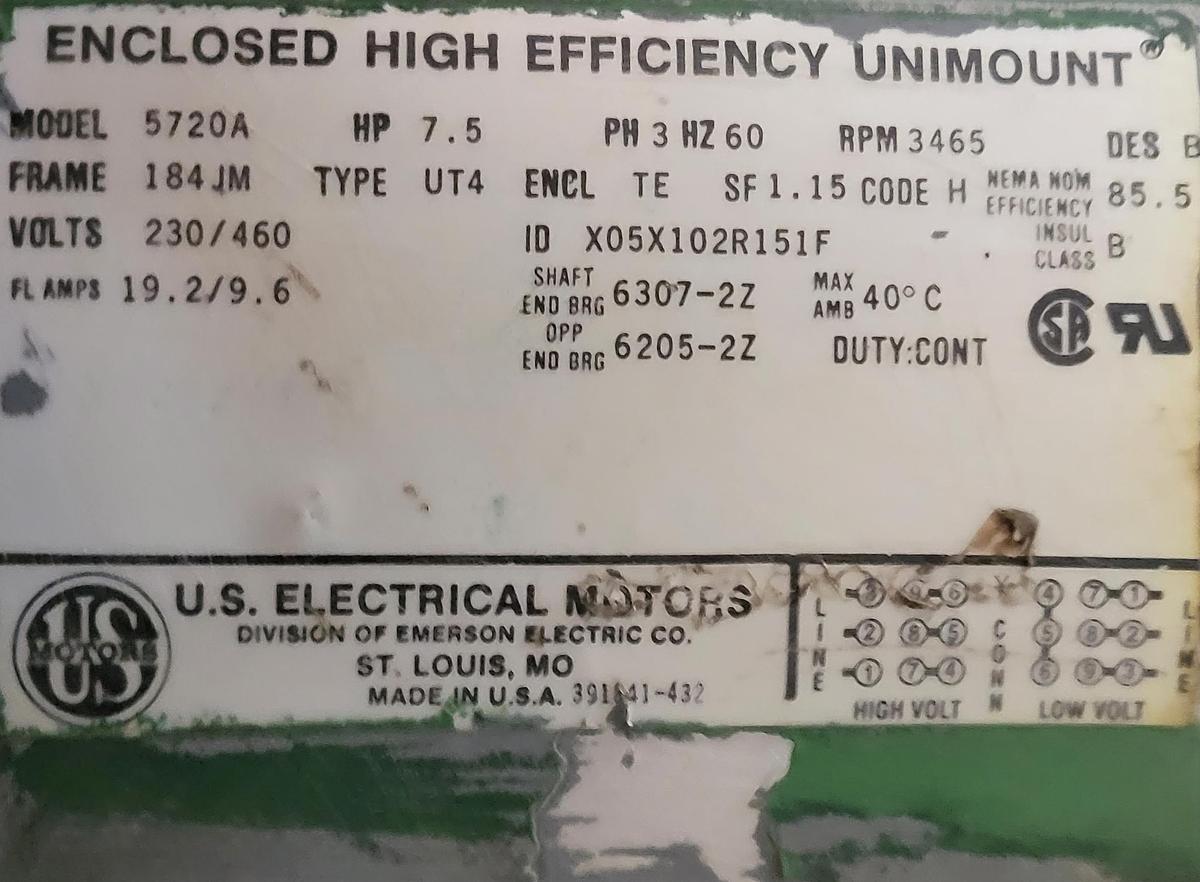 Used US Electrical Motor 7.5 HP Model 5720A frame 184JM 3465 RPM & Deming Pump 4359200094