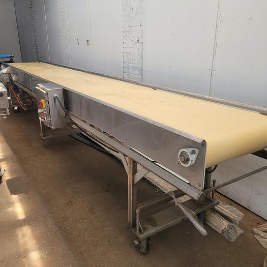 Used Stainless conveyor 30" wide 20' long on wheels with VFD