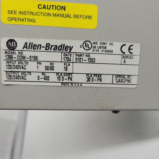 Used Allen-Bradley 1398-DDM-019X Ser.A
