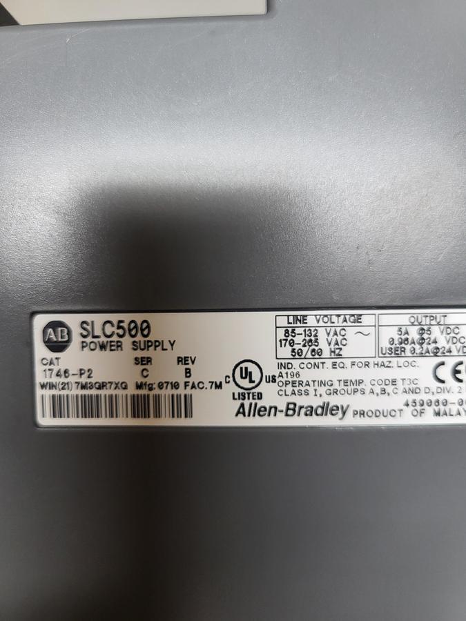 Used Allen-Bradley SLC 500 1746-P2 Ser.C w/Cardslots