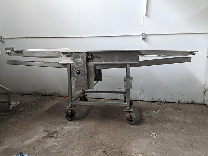 Used  24" wide wire belt 8' long 36" tall 120v all stainless with drip pan with 2" center drain and 6" casters