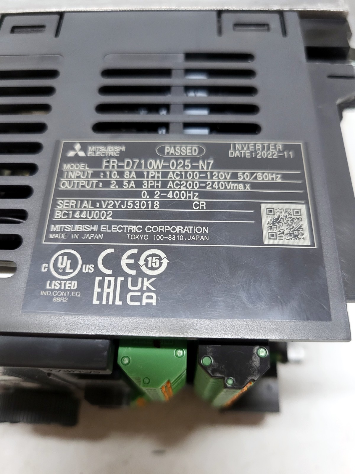 Mitsubishi Electric Corporation FR-D710W-025-N7 nameplate
