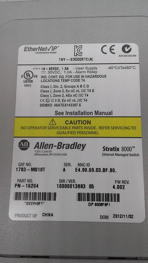 Used Allen-Bradley Stratix 8000 1783-MS10T Ethernet IP Managed Switch