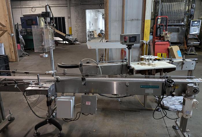 Used Inline filling systems, conveyor, star/timing wheel, lid sealer