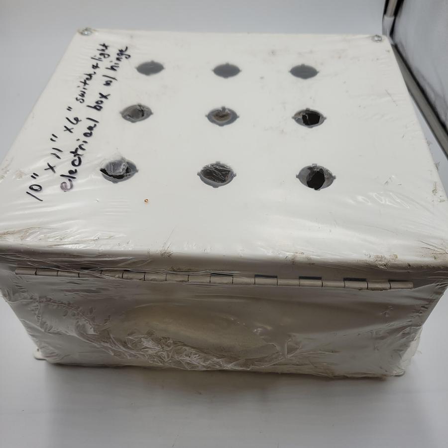 White painted steel switch & light electrical box enclosure in sealed plastic (4 - 3/16" mounting holes) 10" width x 11" hgt. x 6" deep*NEW*