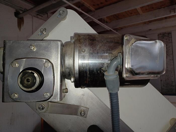 Used Stainless incline conveyor 11' long 12" wide discharge end 6' tall indeed 30" tall 