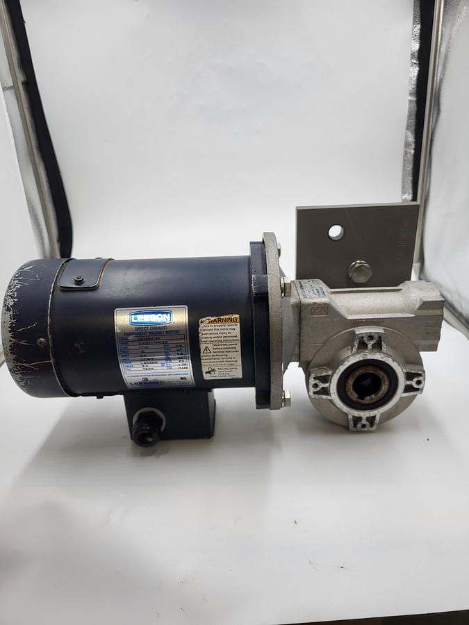 Used Leeson 1/4 HP motor C42D17FK2D Cat 098002.00 & Hub City gear box AL505-100 / 1-A-56C & mounting plate