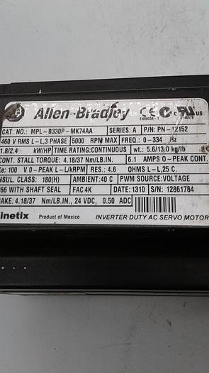 Used Allen-Bradley Inverter Duty AC Servo Motor MPL-B330P-MK74AA