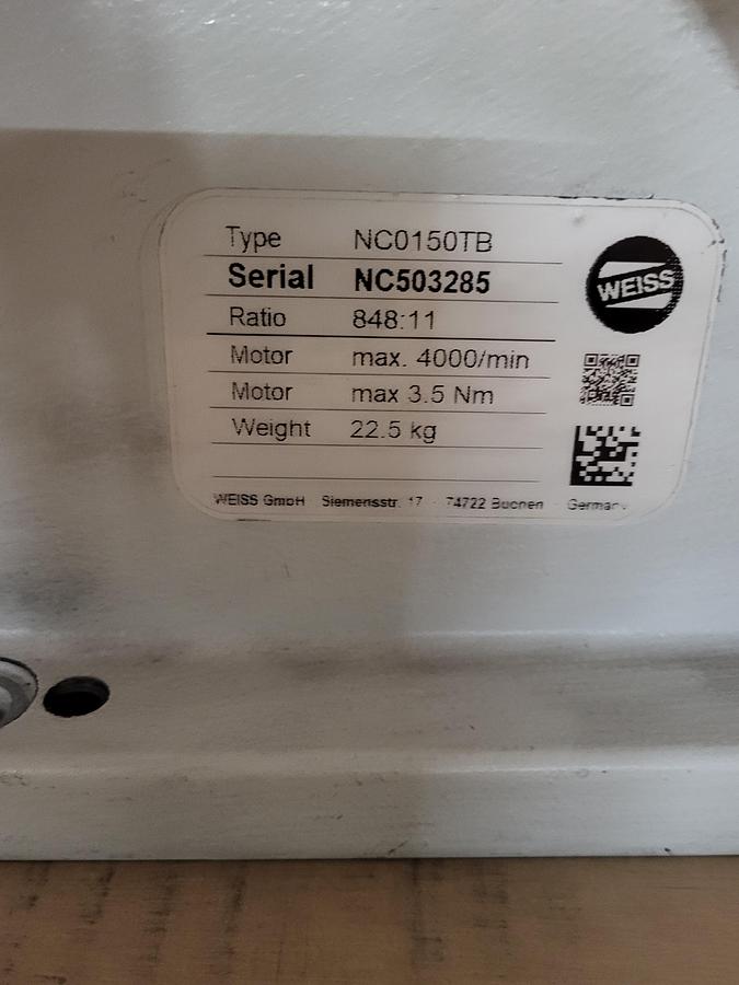 Used Weiss NC0150TB Heavy Duty Rotary Indexing Table & Allen Bradley PN-11319 MPL-B320P-MJ74AA Servo Motor