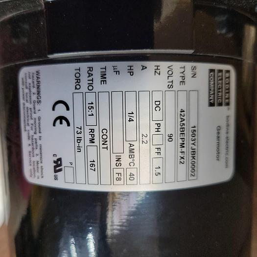 BODINE 1/4 HP 42A5BEPM-FX2 MOTOR DRIVING BELT CONVEYOR ASSEMBLY w/ NON-MARKING BELTS C-2209-1 / 1055426 ADJUSTABLE MOUNTING TO CONVEYOR