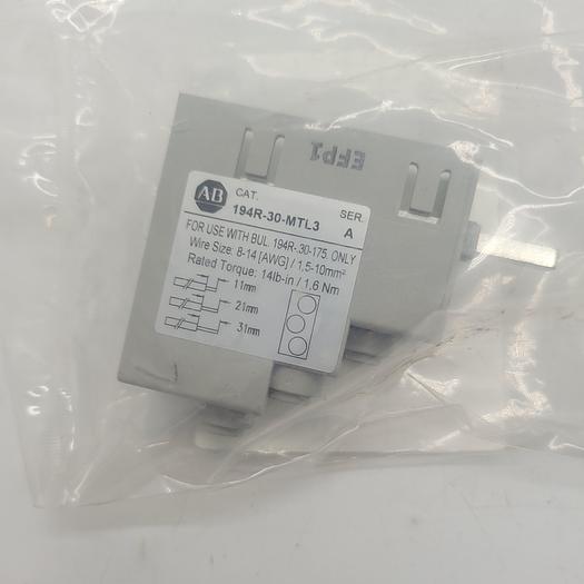 Allen-Bradley Bulletin 194R-30-MTL3 30A 3/6 Wire Multi-Tap Lug Ser.A