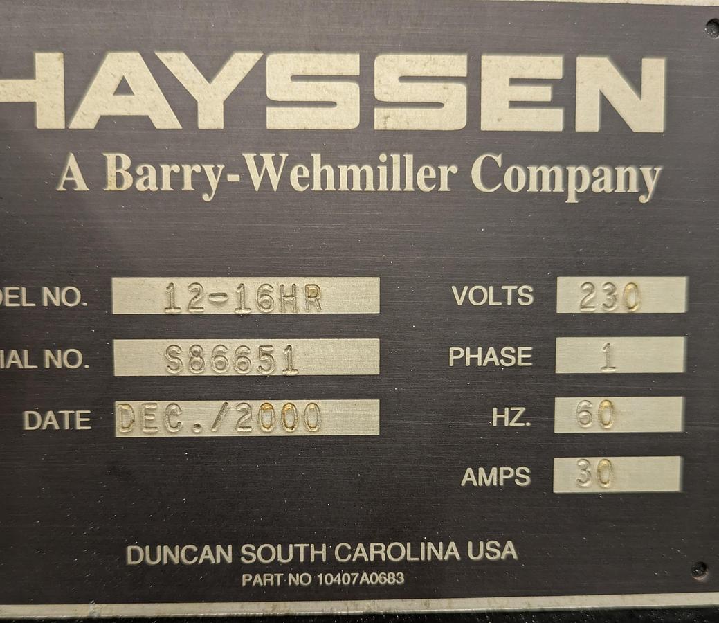 Used Hayssen 12-16HR form and fill bagger