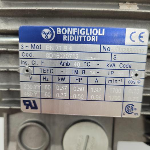 BONFIGLIOLI .50 HP BN71B4 - 8D16020713 - 230/460 1700 RPM