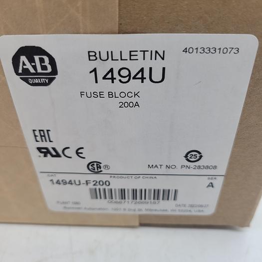 Used Allen-Bradley 1494U-F200 Fuse Block 200A Ser. A