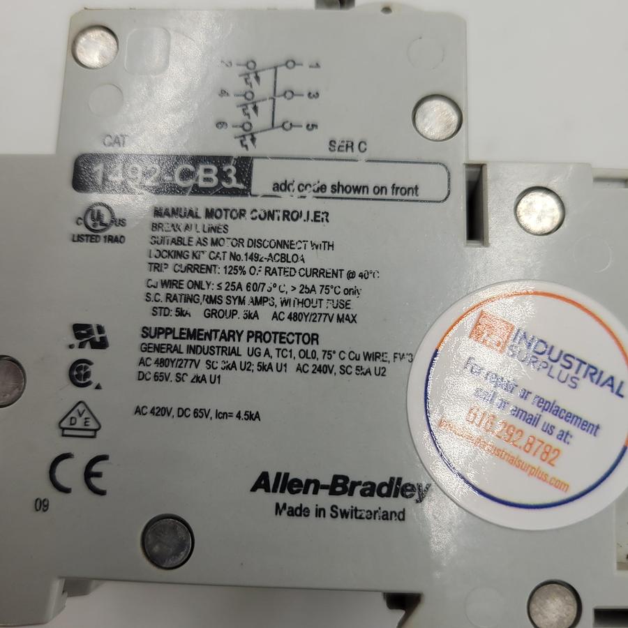 Used ALLEN BRADLEY 1492-CB3 10A H200 BREAKER 3 POLE