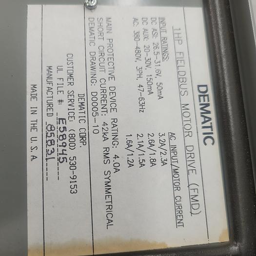 Used Dematic 1HP FieldBus Motor Drive Industrial Control Panel Enclosure Type 12,4 CJ-788817