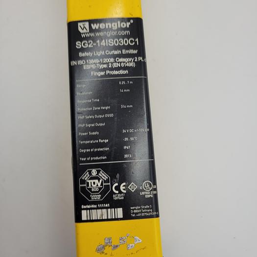 Used WENGLOR SG2-14IS030C1 SAFETY LIGHT CURTAIN EMITTER