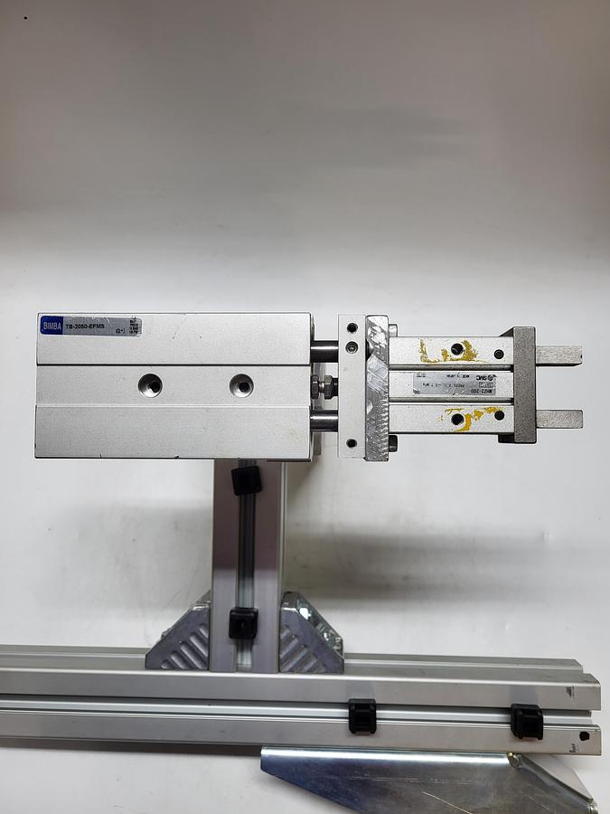 Used SMC WHZ2-20D AIR Gripper / Bimba TB-2050-EFMS / Bimba ET-1275-EM connected to bracket arm