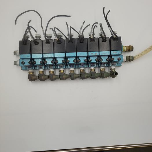Used MAC NINE SOLENOID VALVES CONNECTED IN A MANIFOLD 132B-114BAAA 150PSI 120V