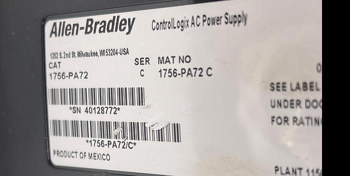 Used Allen-Bradley 1756-PA72 Ser C, 1756-A10 Ser C