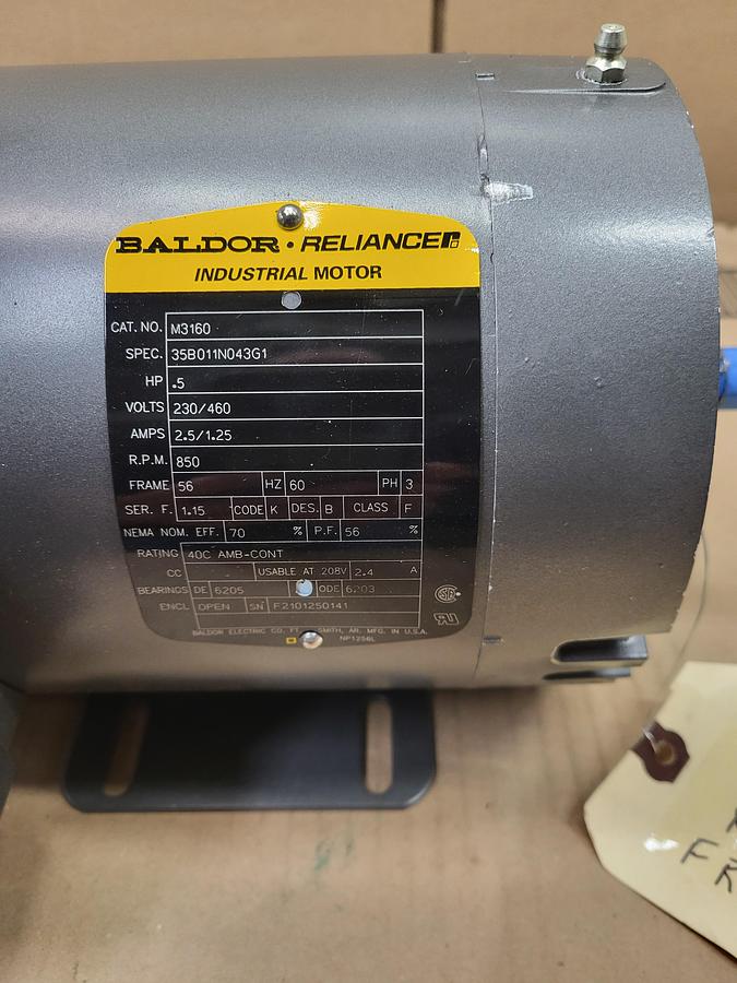 BALDOR .5 HP Motor 35B011N043G1 / Cat: M3160 / frame: 56 - 850 RPM - 230 /460 - 3 ph No box