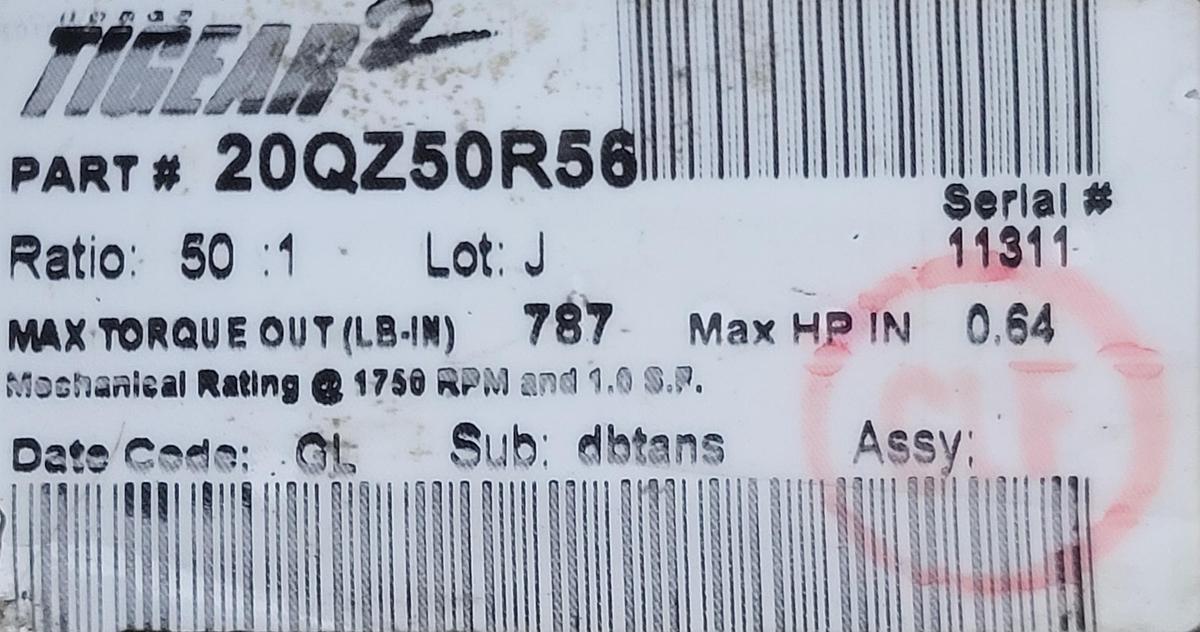 Used TIGEAR-2 Right Angle Worm Gear Reducer 20QZ50R56 Ratio 50:1