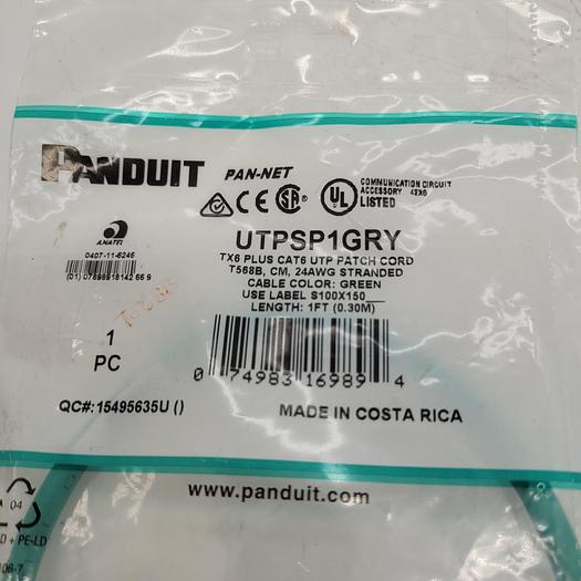 Panduit Tx6 Plus CAT6 UTP Patch Cord UTPSP1GRY