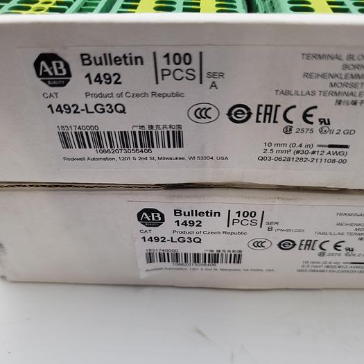 ALLEN BRADLEY 1492-LG3Q SER B panel Terminal Block - 2 new FULL boxes (100)