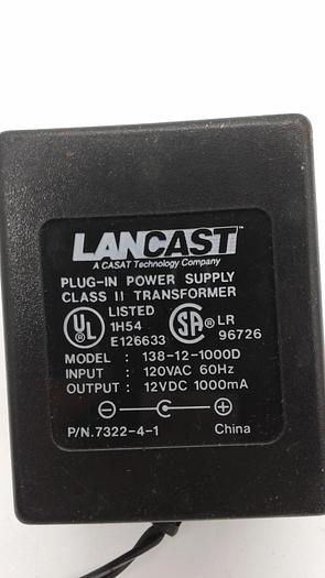 Used LANCAST Plug-in Power supply Class II Transformer 138-12-1000D