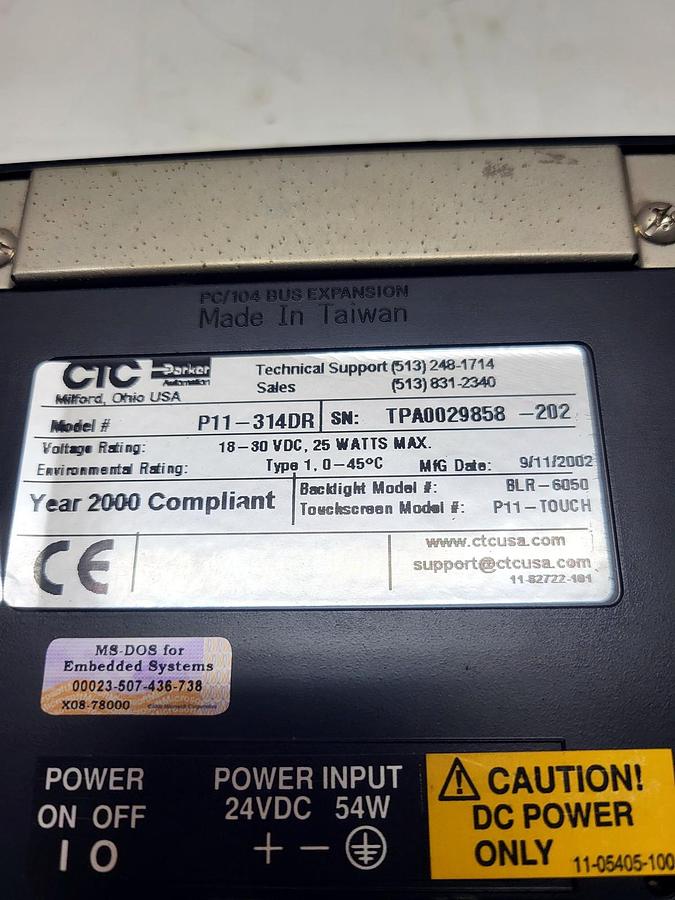 CTC Parker Automation P11-314DR nameplate