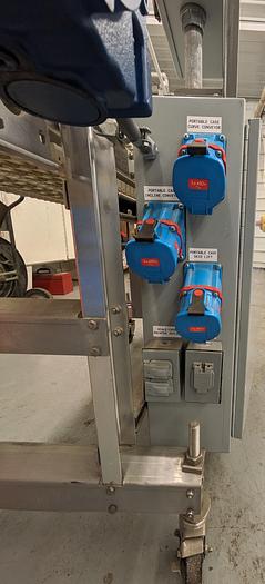 Used incline conveyor, multi outlet control panel, casters