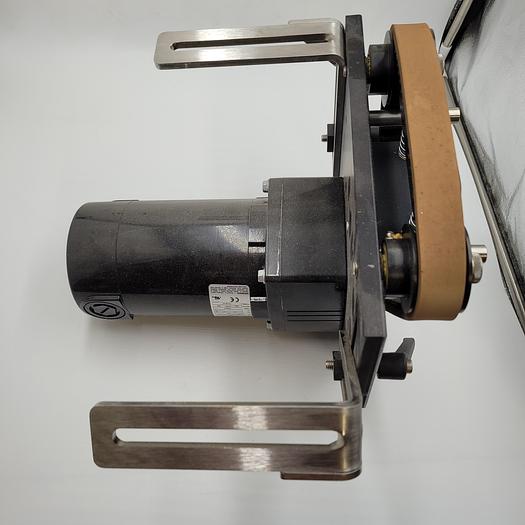 BODINE 1/4 HP 42A5BEPM-FX2 MOTOR DRIVING BELT CONVEYOR ASSEMBLY w/ NON-MARKING BELTS C-2209-1 / 1055426 ADJUSTABLE MOUNTING TO CONVEYOR