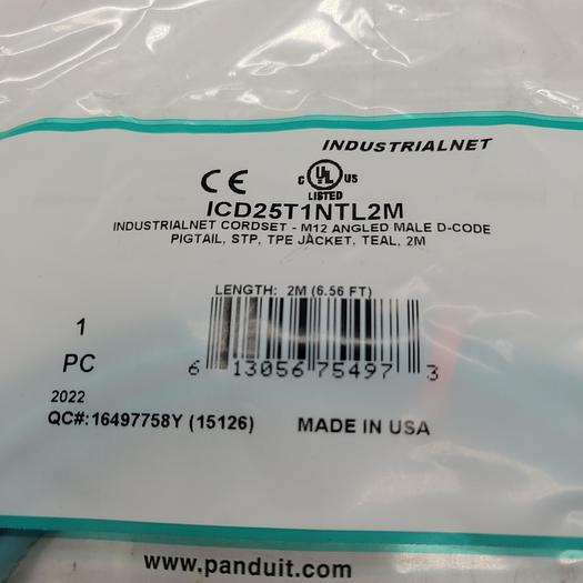 Panduit Cordset M12 Angled Male D-Code ICD25T1NTL2M
