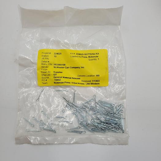 Zinc-Plated 1004-1045 Carbon Steel Cotter Pins 1/16" Diameter, 1/2" Long