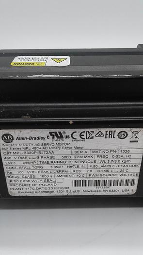 Used Allen-Bradley INVERTED DUTY SERVO MOTOR MLP B320P-SJ72AA SER A