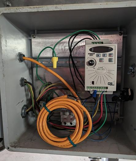 Used conveyor, stainless steel frame, 19" wide 20' long plastic modular belt adjustable leg with casters.