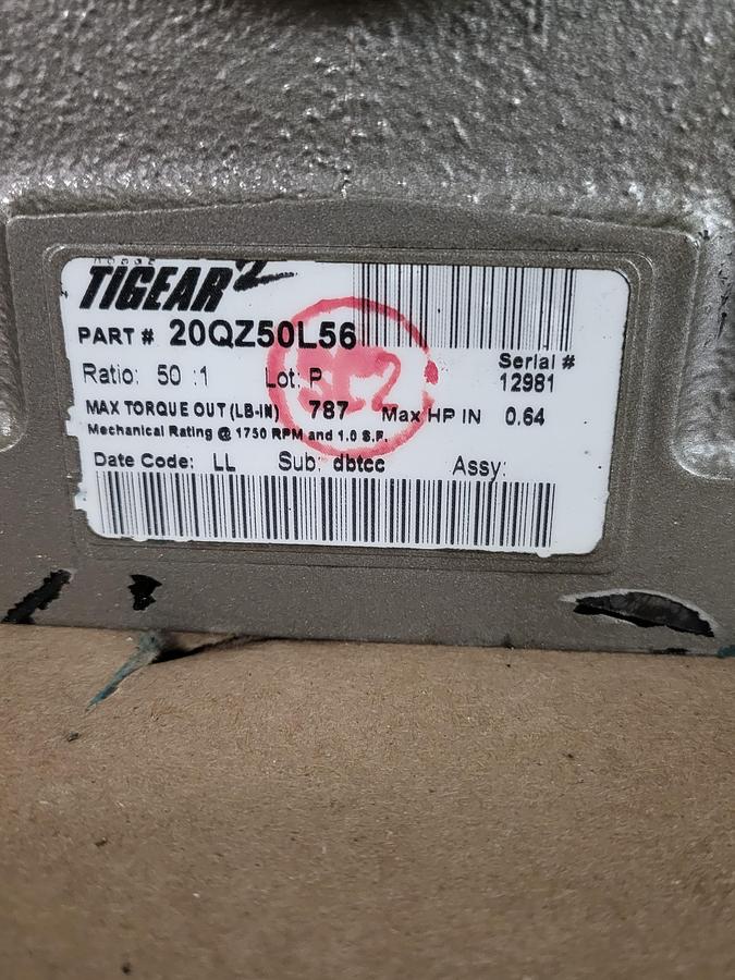 TIGEAR-2 Right Angle Worm Gear Reducer 20QZ50R56 Ratio 50:1