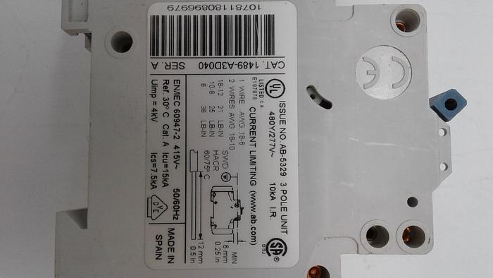 Used Allen-Bradley 1489-A3D040 3 Pole Unit