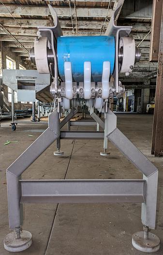 Used conveyor, stainless steel frame, 6" wide 15' long intralox belt adjustable feet flip up rails