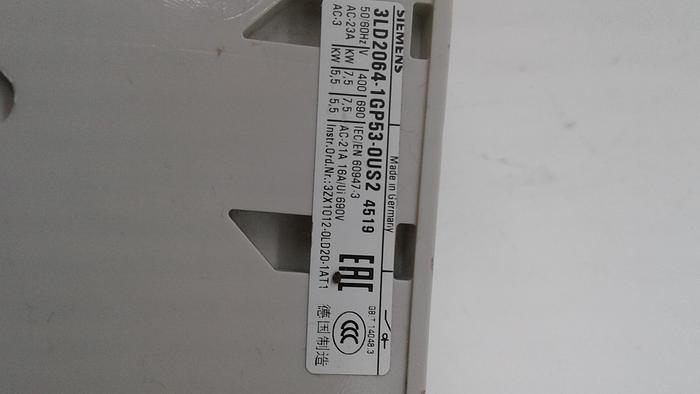 Used Siemens 3LD2064-1GP53-0US2 On/Off Control Switch