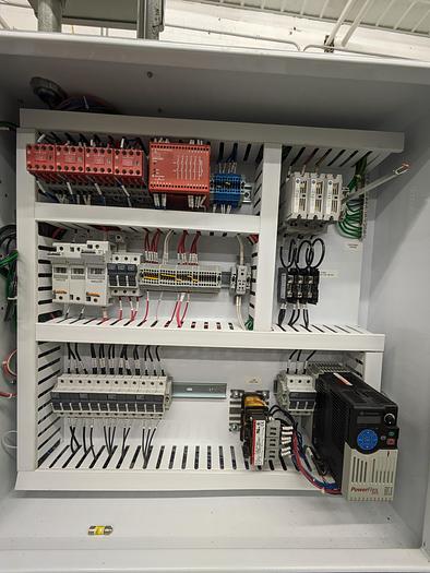 Used incline conveyor, multi outlet control panel, casters