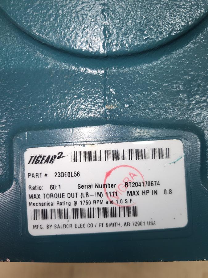 Tigear-2 Right Angle Worm Gear Reducer 23Q60L56 60:1 ratio *NEW no box*
