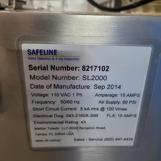 Used Safeline metal detector SL2000 16" x 2.5" opening 