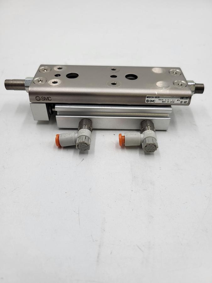 Used SMC MXQ12A-30ZG cylinder with slide table & two AS1201F valves